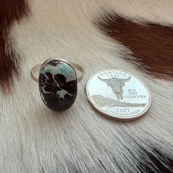 ❤️ Black Jack Turquoise Rare Sky Blue Black Matrix Sterling Ring Sz8 Unisex Ring - Picture 4 of 15